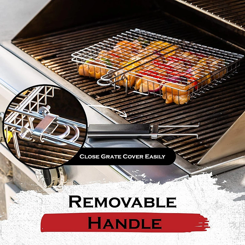 Deep Grill Basket With Removable Handle Stainless Steel Large Folding Grilling Baskets